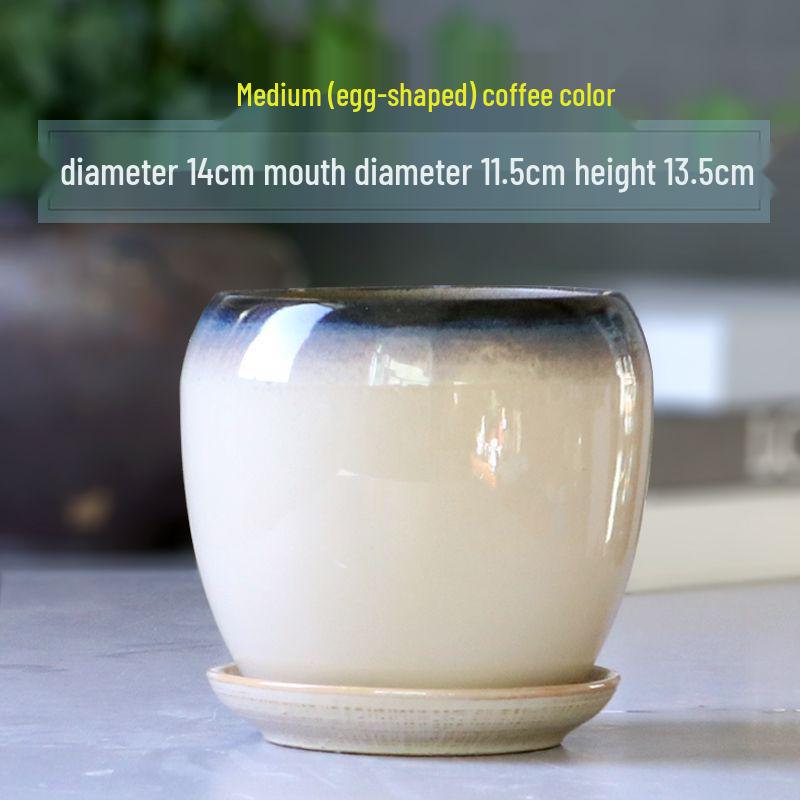 Breathable Ceramic Flower Pot with Tray for Gardenia and Succulents, Chinese Style, Large and Durable for Balcony Use.