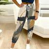 Women Plus Size Printed Jogger Pants Dark Navy Gold Pattern Drawstring Waist Side Pockets Cuffed Ankle