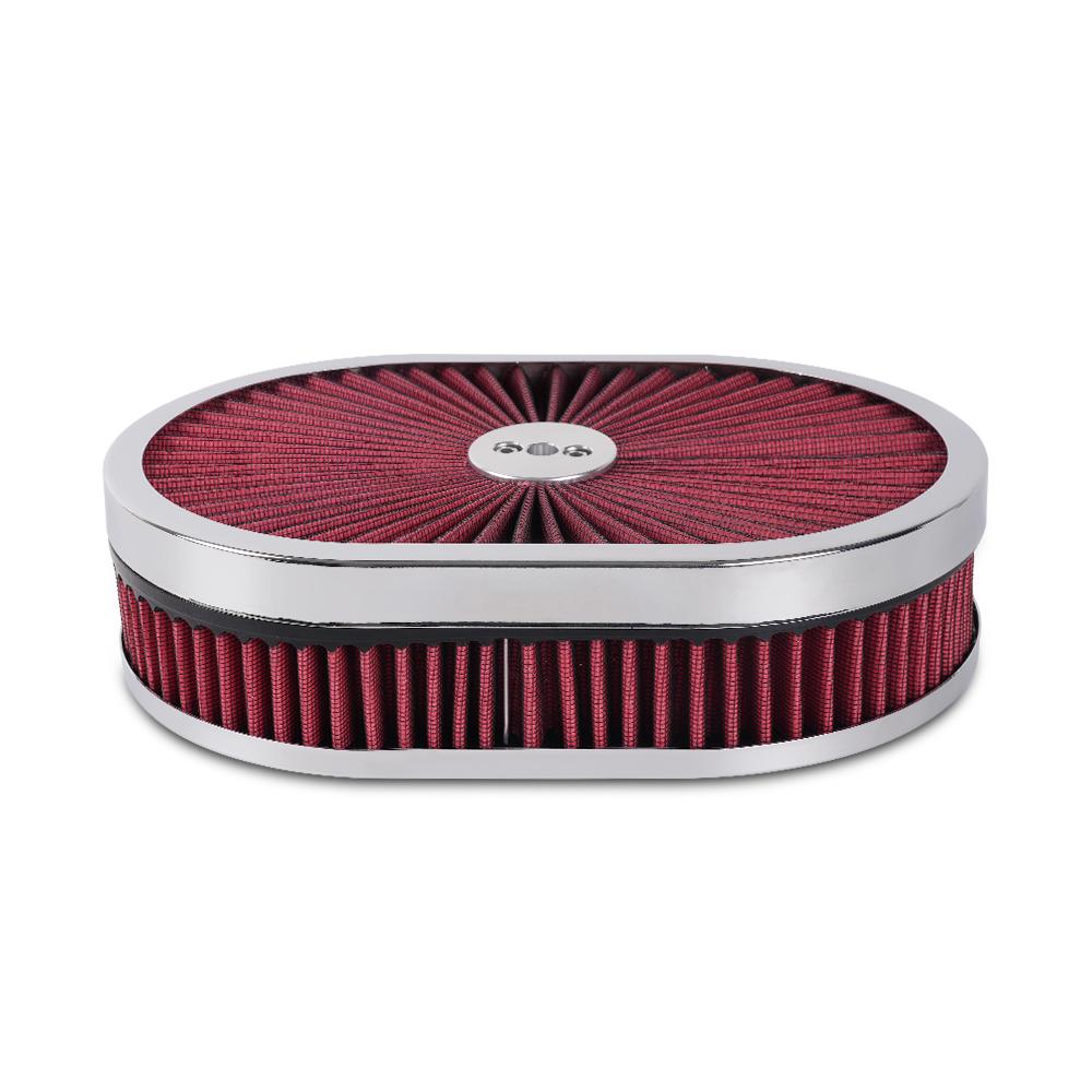 

New High Flow Chrome 12 x2 Oval Air Cleaner Filter Assembly 5-1/8 Carb Neck w/ Flow-Thru Lid for GMC Chevy Ford Chryler Dodge красный