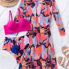 Women's European & American Mesh Gathered Bikini: Sexy Printed 3-Piece Swimsuit Set.