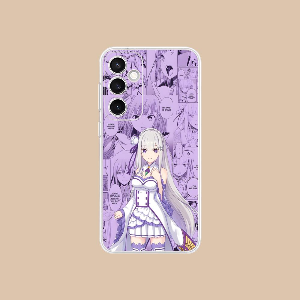 ReZero Emilia Waifu Mobile Phone Case for Samsung Galaxy S25 S24 S23 S22 S21Plus FE Ultra Clear Colorful Cover Pretty Luxury