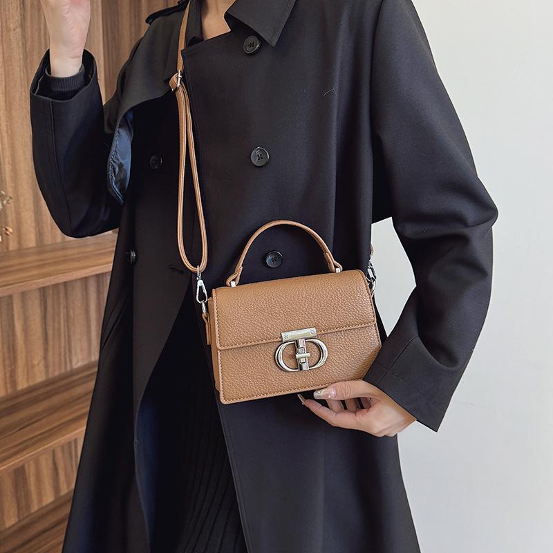 New Lychee Pattern Lock Bag Portable Shoulder Messenger Women's Bag