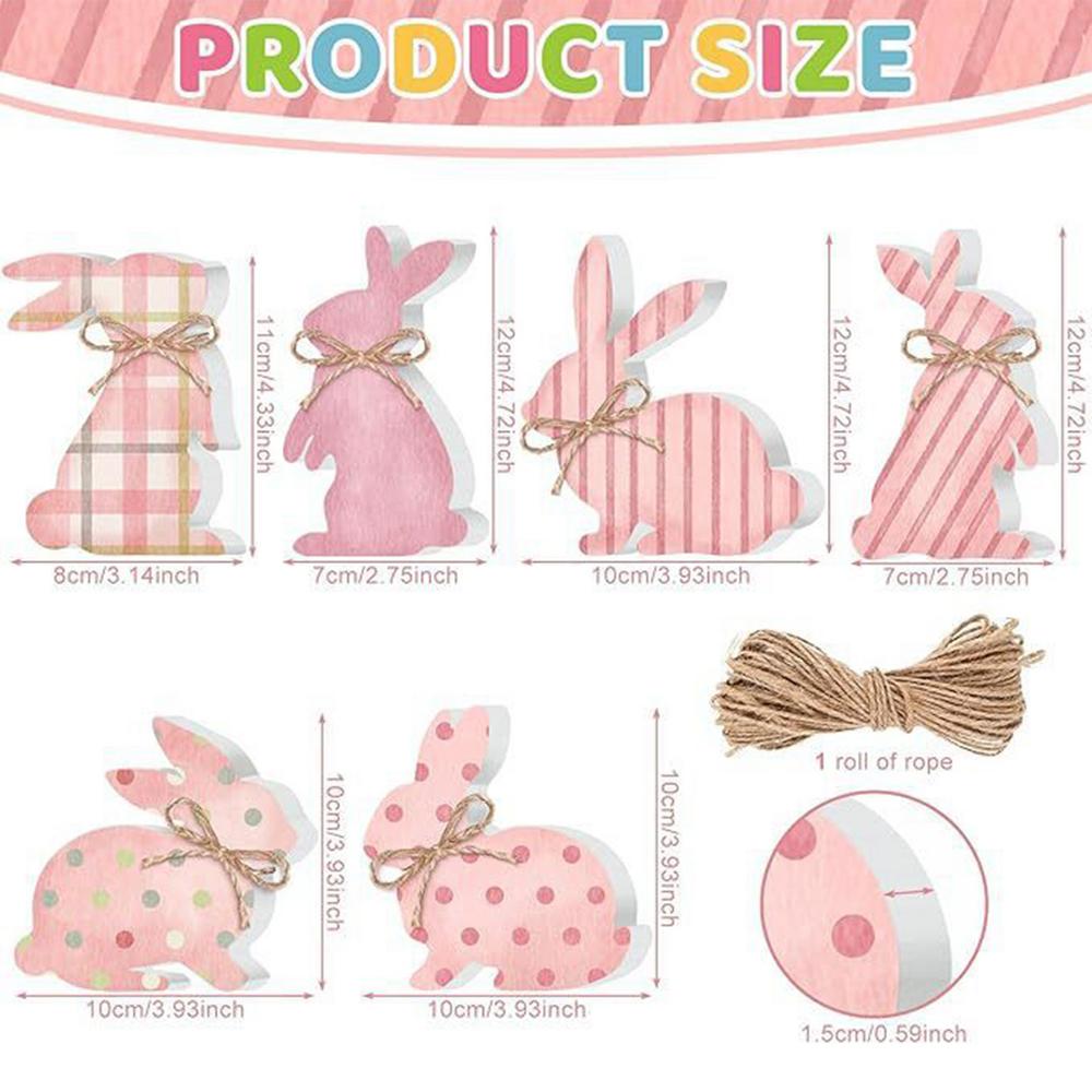 

6PCS Easter Bunny Ornament Set: Pink bunny-shaped table cards, rustic style decorations, Easter table decorations, with twine рожевий