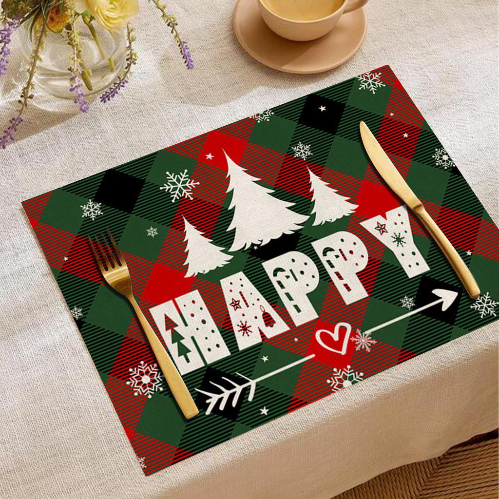 Elk Deer Printed Placemats Rectangular Christmas Snowman Trees Dining Table for Kitchen Decor Linen Non Slip Table Mats