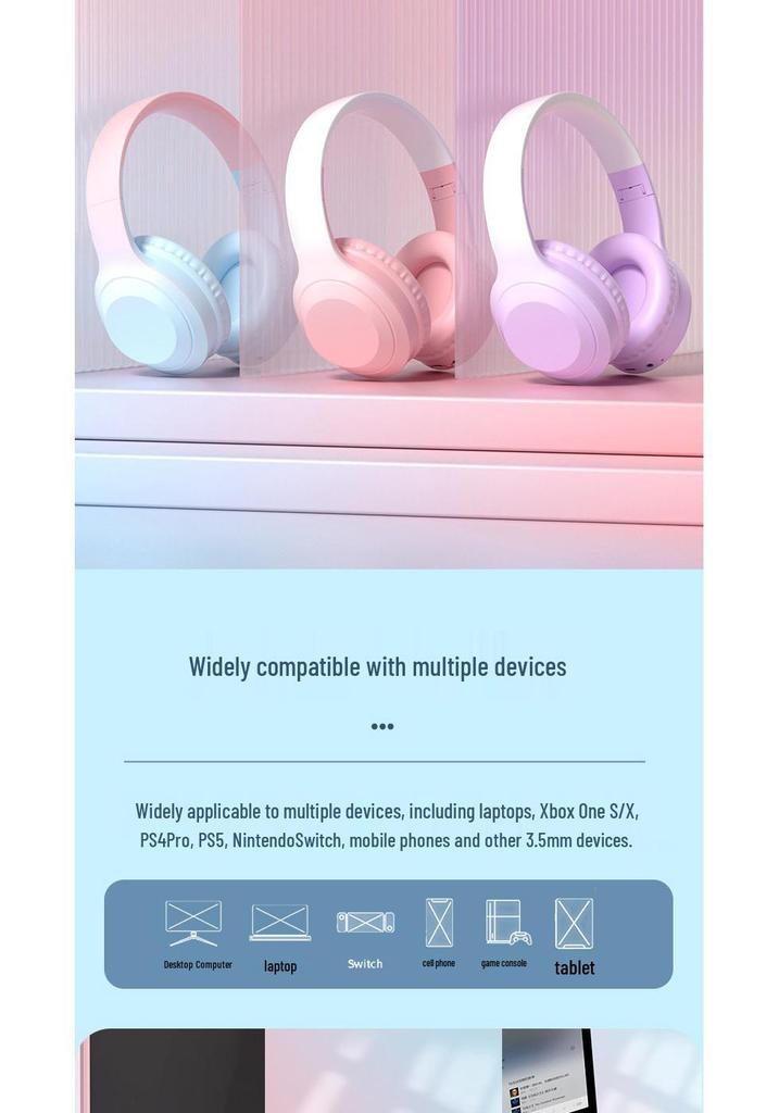 W5 Private Mold Gradient Color Bluetooth Over-Ear Headset - HIFI Heavy Bass Stereo, E-sports Low Latency