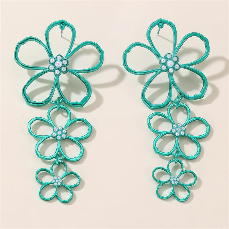 Retro Metal Floral Earrings With Butterfly Bow Design For Women