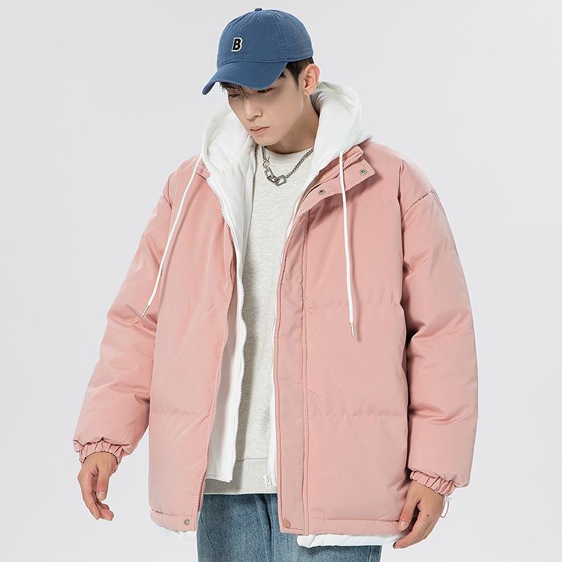 

Winter New Fake Two-piece Hooded Cotton Coat, Fashionable Loose Casual Cotton Coat, Couple Men s Coat, Trendy Brand Bread Coat 4XL