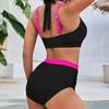 Bikini Sexy de Dos Piezas con Bloques de Color, Escote Halter y Cintura Alta Elegante Traje de Baño para Mujer