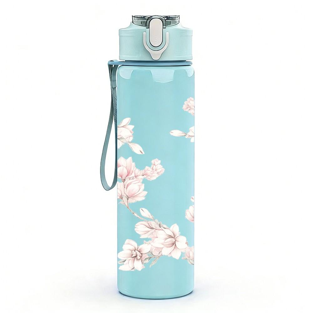 1PC Soft Pink Cherry Blossom Branch Print 750ml Color Plastic Sports Water Bottle Leakproof Flip Straw Lid Suitable for Sports Office Home Use