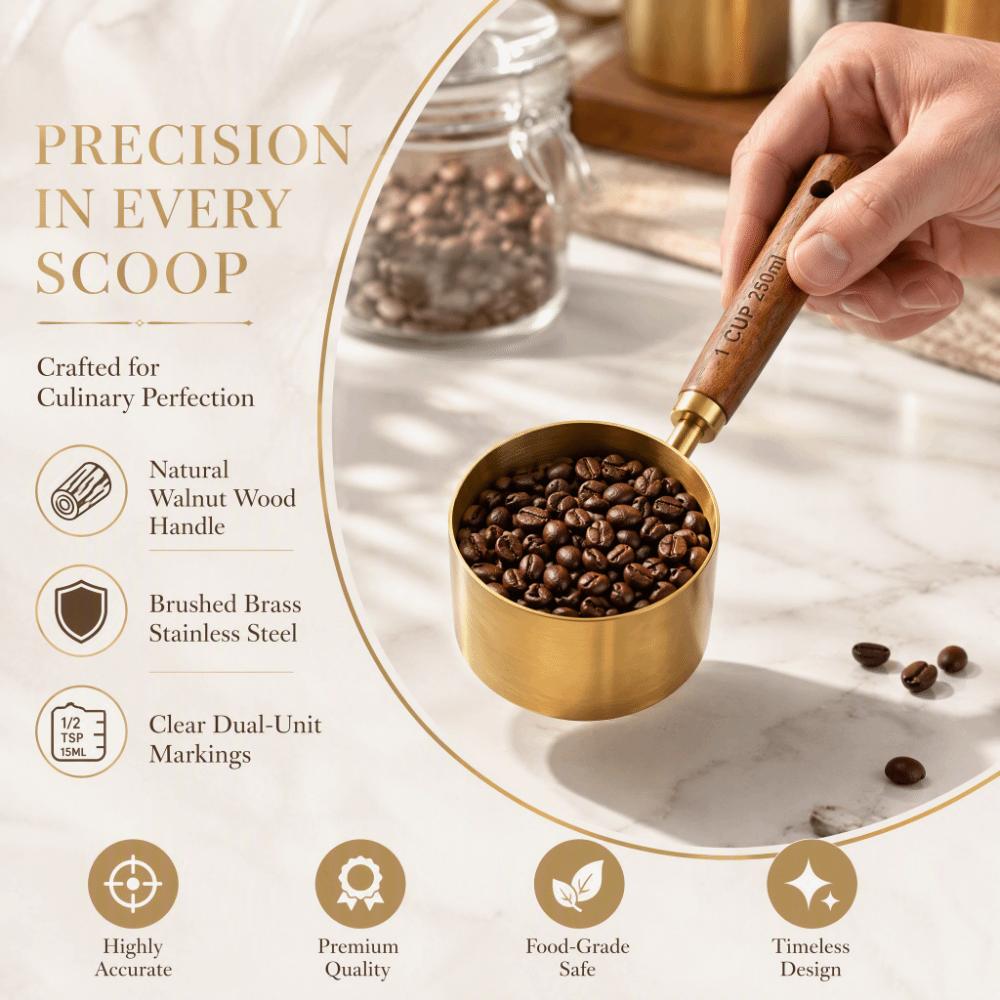 8Pcs Wooden Handle Measuring Spoon Set Gold Brown Baking Measuring Tool Home Kitchen