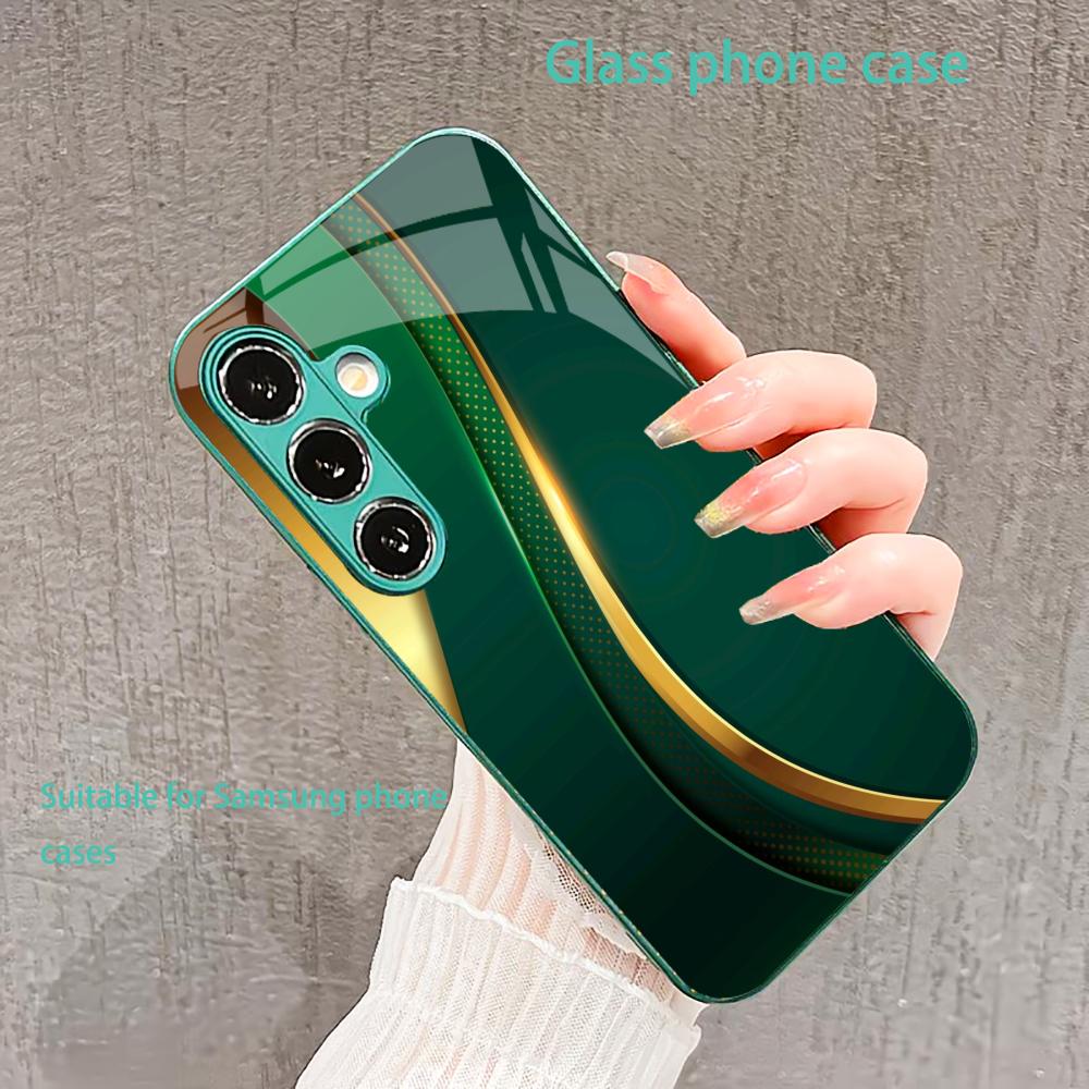 New Bundle-like texture Glass PhoneCase for Samsung Galaxy S26 S25 S24 S23 S22 S21 FE Ultra Plus Built-in glass green Exquisite