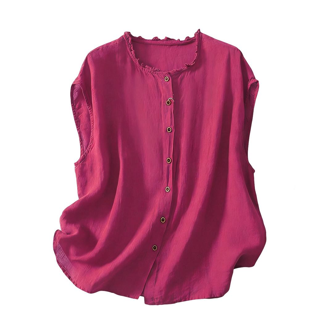 Women's Vintage Cotton And Linen Casual Loose Button-up Vest Top