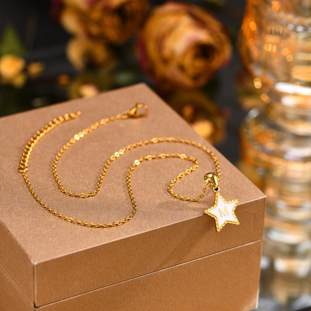 Initial Alphabet A-Z 26 Letter Star Pendant Necklaces for Women,Cute Romantic Stainless Steel Charm Necklace Name Collar Jewelry
