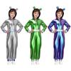 Mädchen Alien Halloween Kostüm Metallischer Glanz Kapuze Langarm Reißverschluss Vorne Jumpsuit Kostümparty Outfit