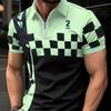 New Men's Lapel Fashion Square Plaid Printed Men's T-shirt POLO Shirt Men's Tops