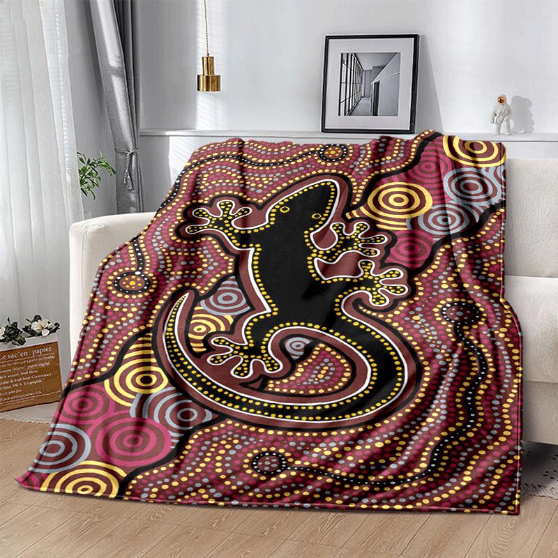 1pc Indigenous Style Lizard Printing Lightweight Flannel Blanket, Comfortable and Warm Blanket, Sofa Bed and Couch Office, Suitable for Gift Blankets