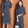 Knitted Dress for Women In Autumn and Winter Lace Long Sweater Slimming Solid Color Sweater Dress