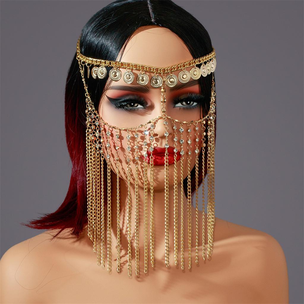 Beautiful Golden Coated Metal Fringe Head Chain Adjustable Hair Ornament For Formal Gatherings And Fashion Styling