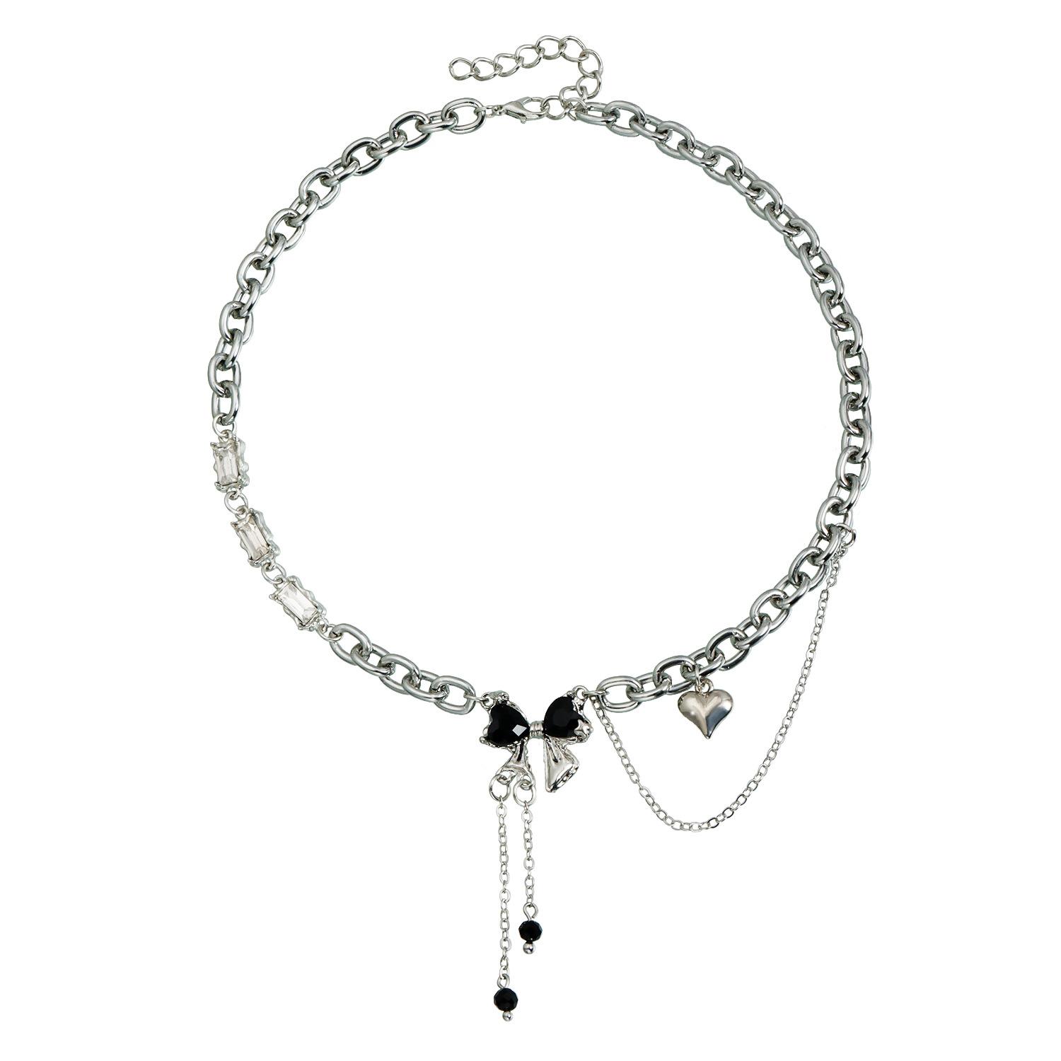 European and American jewelry, dark girl love butterfly rhinestone necklace, female ins wind hot girl y1k fringed necklace.