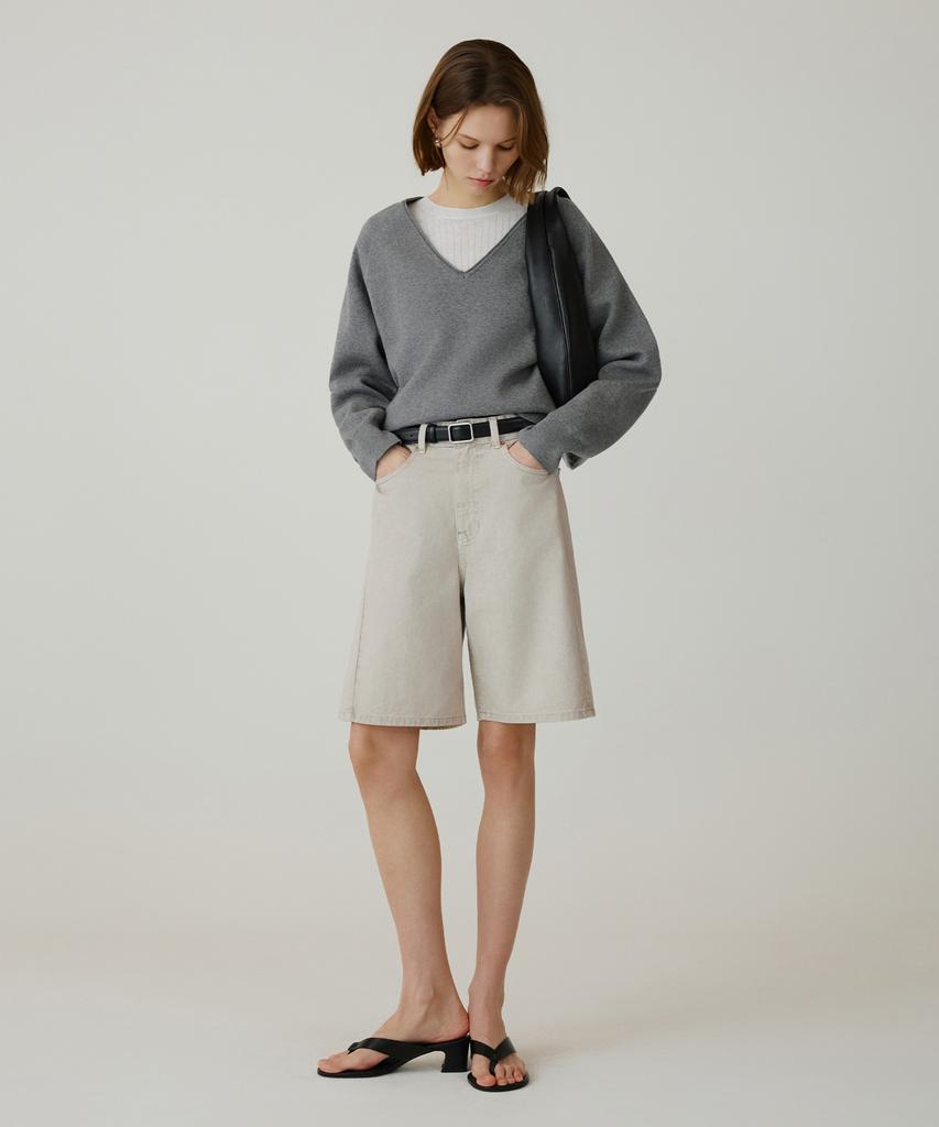Siyajyu Sikn2181 Balloon V-Neck Loose Fit Knit_Melange Gray