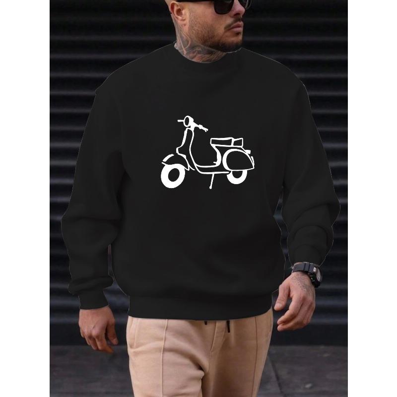 Men's Scooter Print Casual Crewneck Sweatshirt  100% Cotton Printed Long-Sleeve Crew Neck Pullover