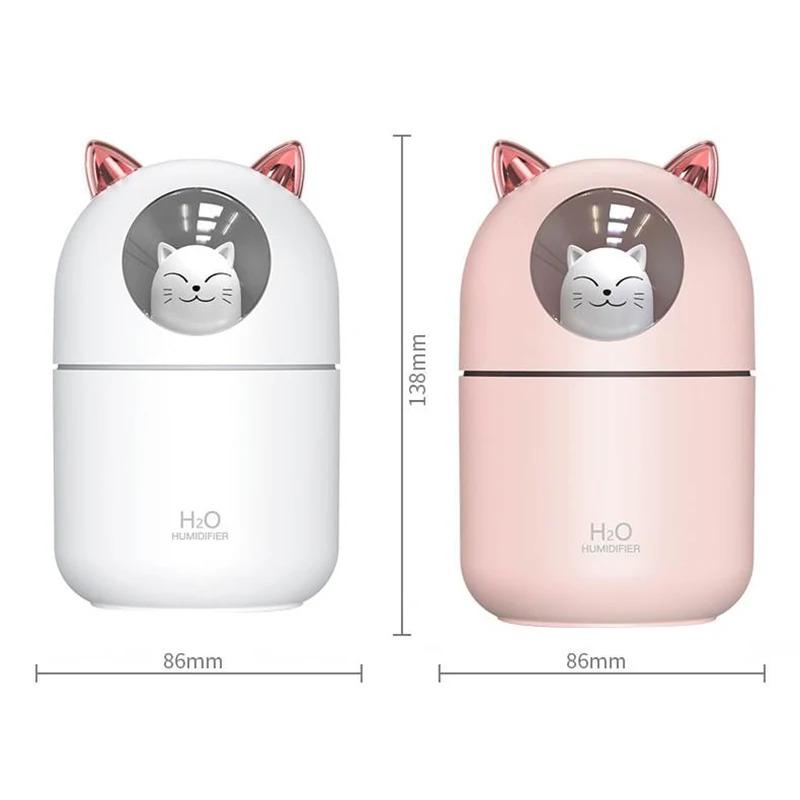 2026New Portable 300ML Cat Shaped Humidifier USB Aroma Diffuser Ultra Silent Household Bedroom Office Car with LED Mist Spray