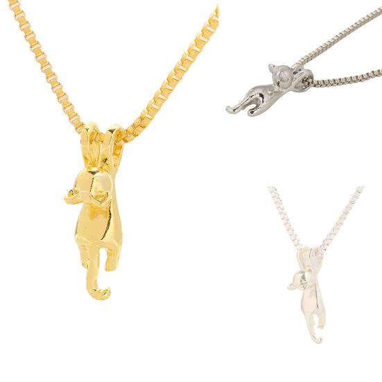 Women Silver Plated Lovely Jumping Cat Pendant Charm Princess Necklace Jewelry