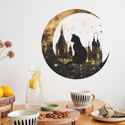 Creative Moon Castle Cat Silhouette Bedroom Living Room Background Beautification Decoration Wall Stickers