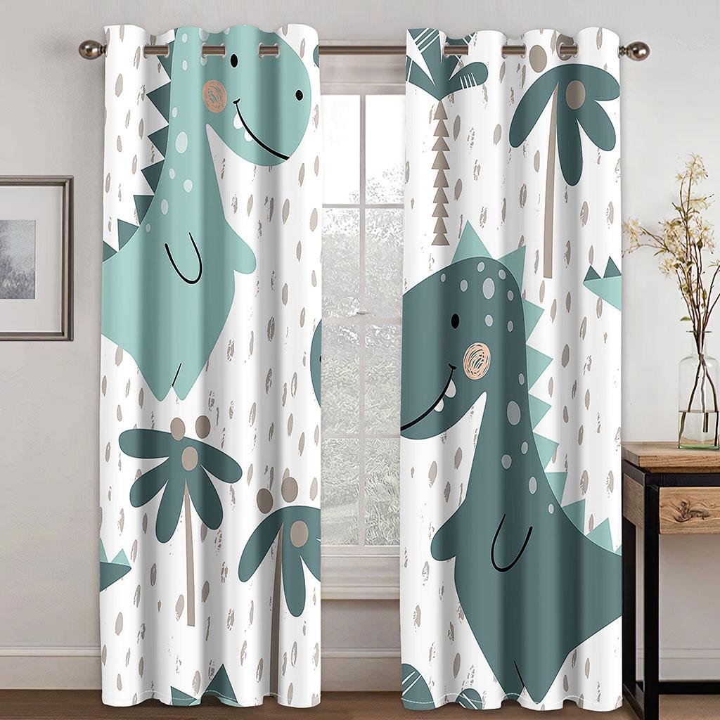 Cartoon Children's Room Curtains Boys and Girls Bedroom Cute Dinosaur Blackout New Finished Curtains Bay Window Balcony