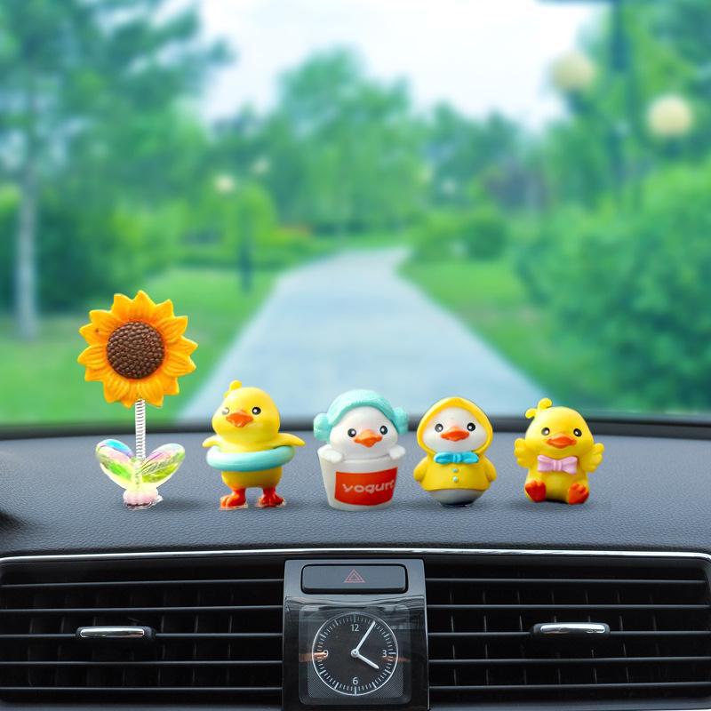 Creative Cute Yellow Duck Car Ornaments: Adorable Goddess-Themed Decorations for Car Dashboard.