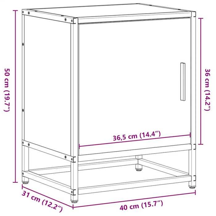 VidaXL Bedside Table Smoked Oak 40x31x50 Cm Engineered Wood Metal, Bedside Furniture, Side Table, Bed Cabinet, 848713