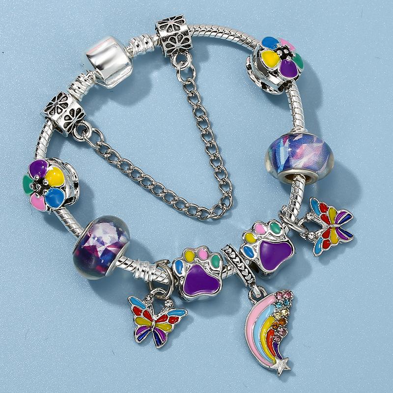 

Весенний стиль, модные браслеты, красочные бабочки, радуга, подвески, бусины, подвески, браслеты для женщин, ювелирные изделия 21cm