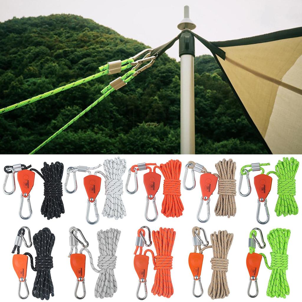 Pulley Ratchet Rope Hanger Fixed Buckle with Carabiner for Heavy Duty Secure