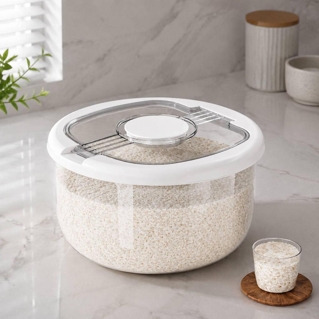 Moisture-Proof Rice Container with Hinged Lid Transparent Sealed
