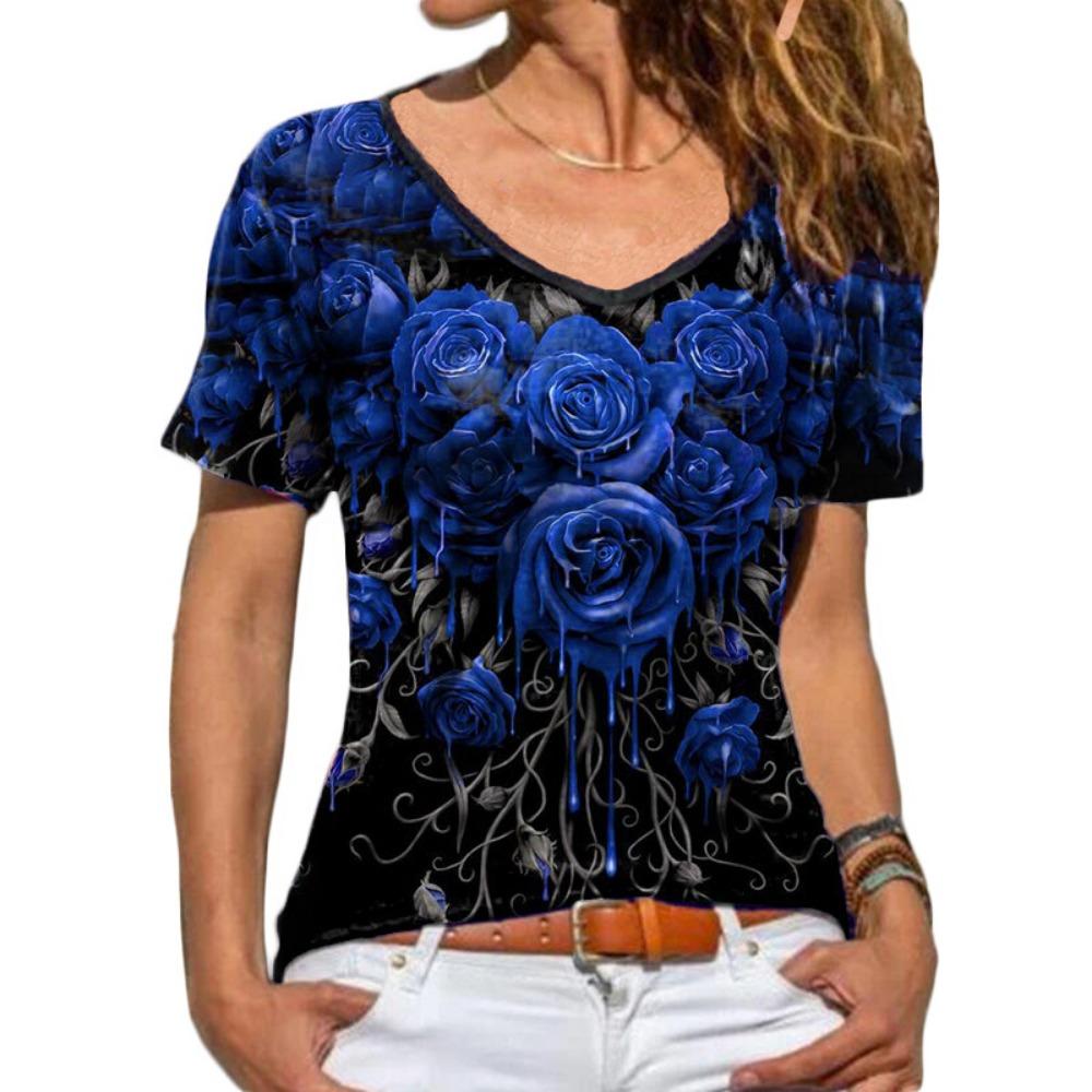 HNXC Women's Fashion Casual Summer Spring Floral Print Short Sleeve V-Neck Blouses & Shirts