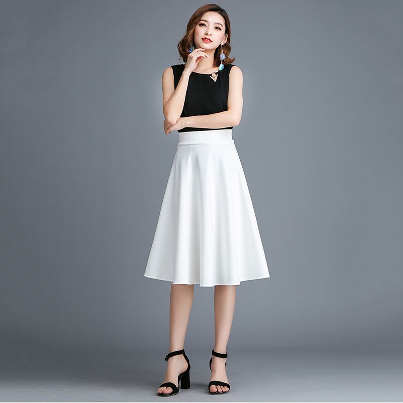 Falda Blanca de Media Longitud para Primavera y Otoño Falda de Longitud Media en Línea A Falda de Baile Falda Versátil
