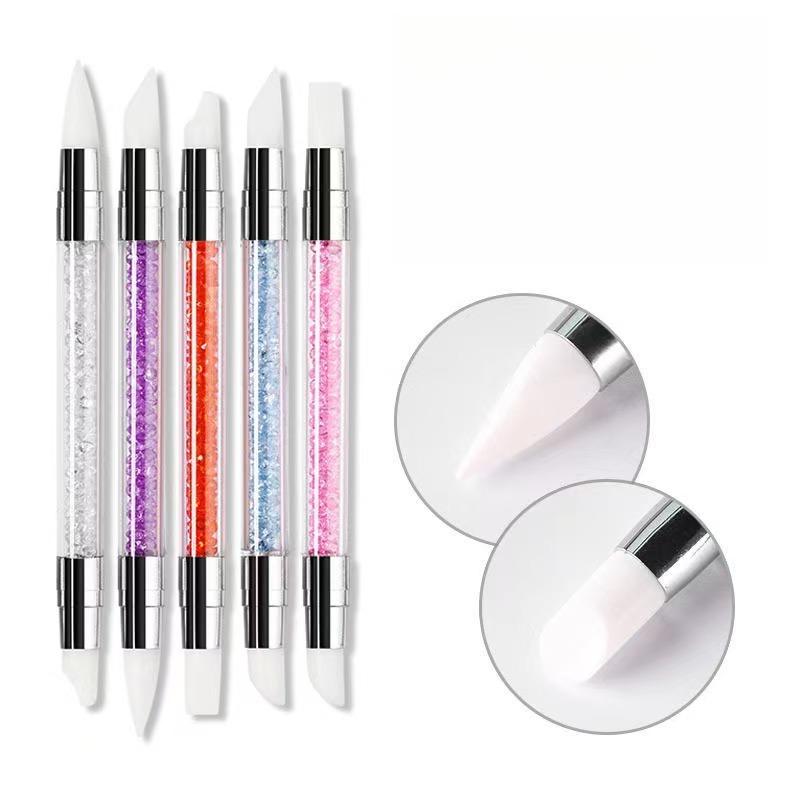 Dual Head Silicone Nail Sculpture Pen, Nail Art Carving Brush, Manicure Tool for Sticker Pressing, Mirror Powder Application