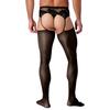 Mens Crotchless Pantyhose Floral Lace Design Open Leggings One Piece Garter Stockings Club Wear