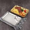 Stainless Steel Barbecue Plate Rectangular Snack Plate Grill Pan Fried Chicken Plate With Dipping Tray Dumpling Plate