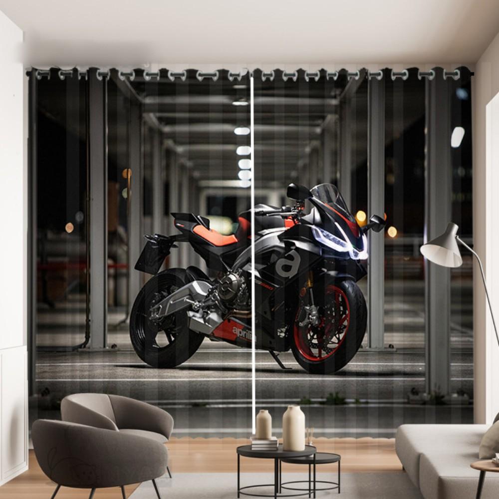 2 Panel Cool Motorcycle Print Curtain for Bedroom Studio Living Room Window Curtain for Floor-to-ceiling Window Cortinas Drapes