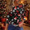 Women's Casual Christmas Print T-Shirt with Three-Quarter Sleeves and Neck Top