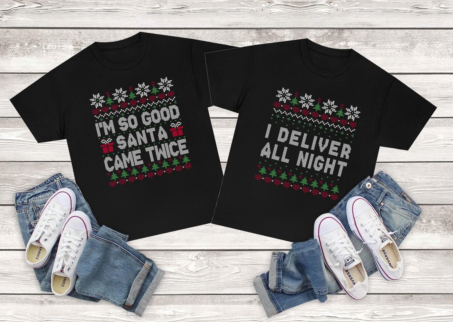 I m so good santa came twice I deliver all night ugly couple shirt, Funny Couples Ugly Christmas shirt 2XL