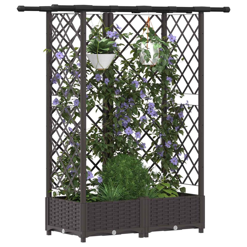 Elevated Planter with Trellis and Hanging Roof Brown 124 x 40 x 123 cm PP