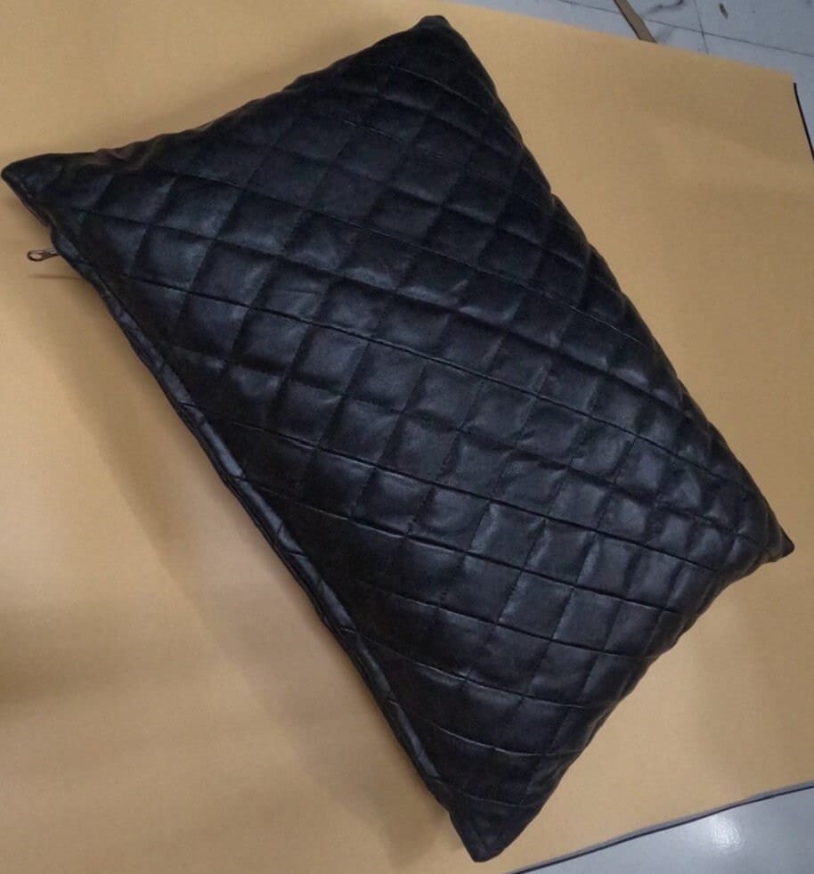 Lambskin Leather Pillow Cover | DIAMOND QUILTED Rectangle Cushion Cover | Housewarming, Throw Cover Leather Black | Gift For Occasion