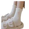 Chaussettes Blanches Brodées avec Nœud pour l'Automne et l'Hiver, Chaussettes Mi-mollet Épaisses et Chaudes en Polaire pour Filles, et Chaussettes d'Hiver pour la Maison Post-partum