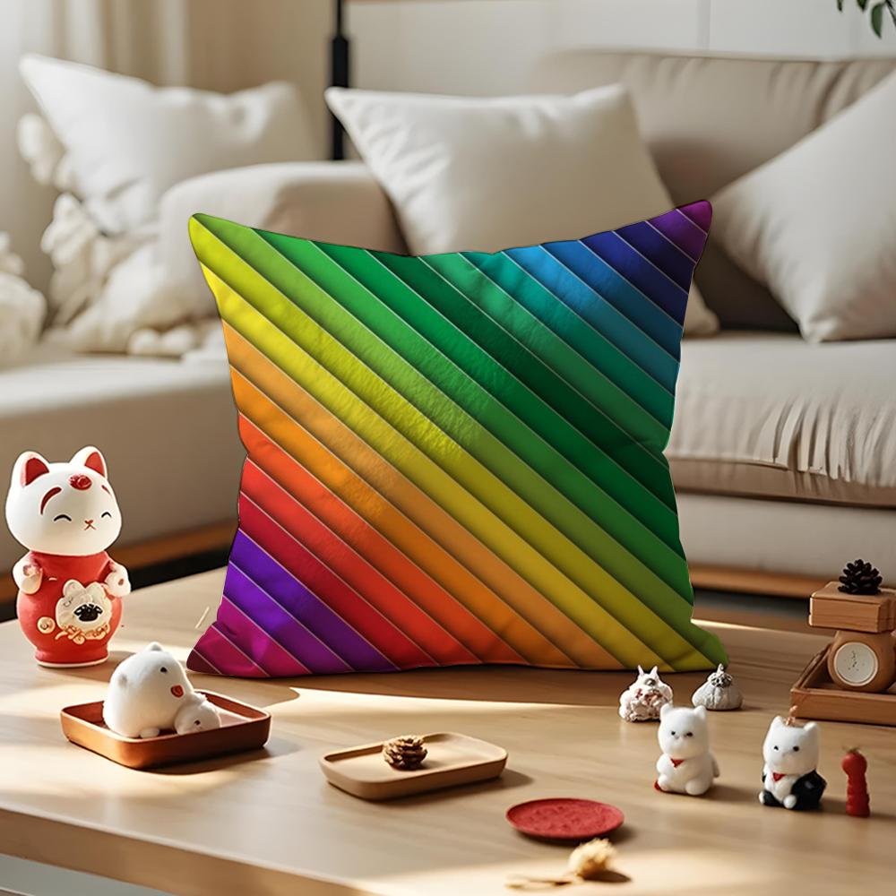 Color Blocking Art Cushion Cover Anti-dustmite Pillowcase Invisible Zipper Silky Short Plush Sofa Cushion Cover