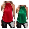 Women Solid Satin Halter Sleeveless Off Shoulder Casual Top