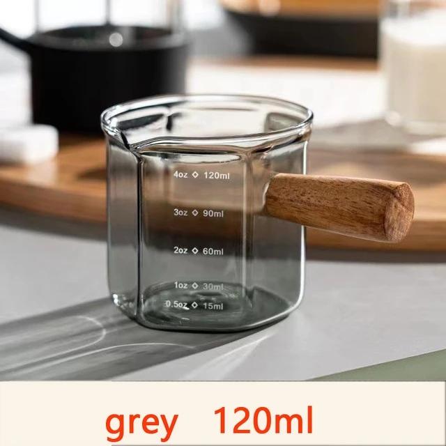 Messbecher aus Glas mit Holzgriff für Kaffee, Milch, Espresso, Küche, Backwerkzeuge, graduierte Skala, Heimbar, Geschenk