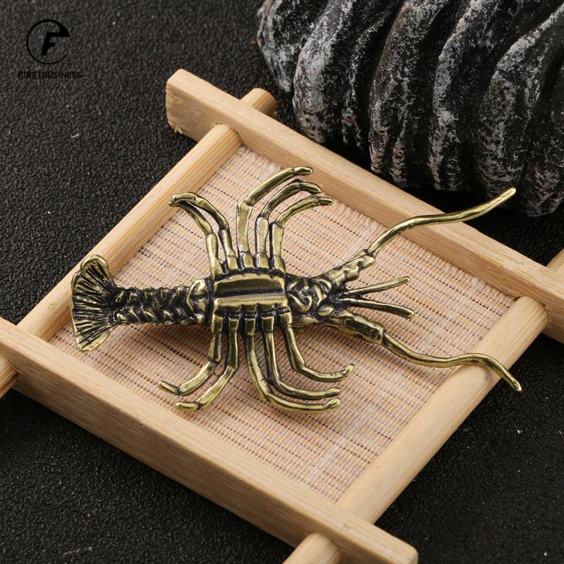 Solid Brass Crayfish Ornament Vintage Animal Pen Holder Desktop Decorations Crafts Collections Lobster Figurines Miniatures Pets