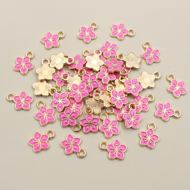 50Pcs 11x9mm Small Alloy Flower Charms Pendants Multi Colors For DIY Bracelet Necklaces Jewelry Making Accessories
